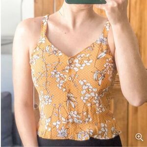 A Loves A mustard yellow polka dot and floral pattern, tank top , size M
